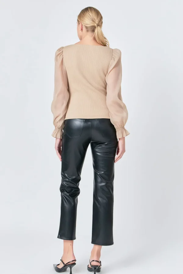 ENDLESS ROSE Tops*- Organza Sleeve Knit Top