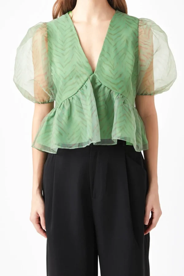 ENDLESS ROSE Tops*- Organza Zebra Top GREENMULTI