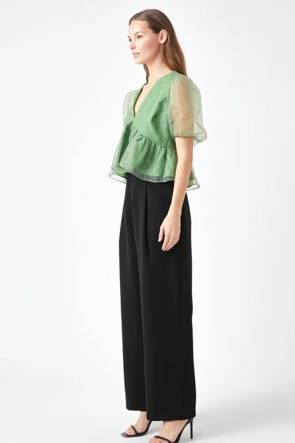ENDLESS ROSE Tops*- Organza Zebra Top GREENMULTI