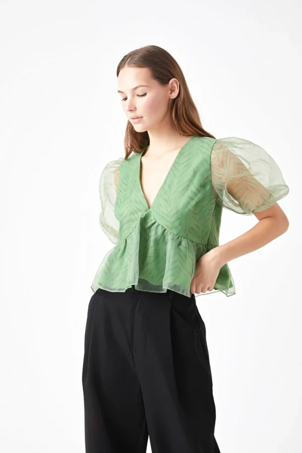 ENDLESS ROSE Tops*- Organza Zebra Top GREENMULTI