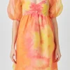 ENDLESS ROSE Puff Sleeve | Tops*- Organze Tie-dye Babydoll Dress ORANGEMULTI