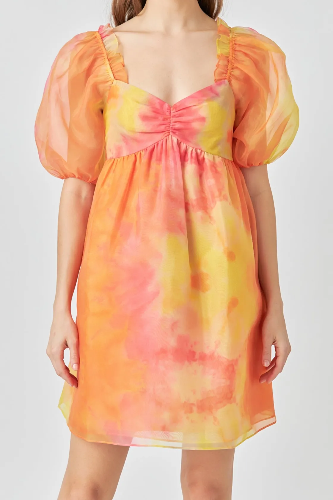 endless_rose__organze_tie_0.webp ENDLESS ROSE Puff Sleeve | Tops*- Organze Tie-dye Babydoll Dress ORANGEMULTI