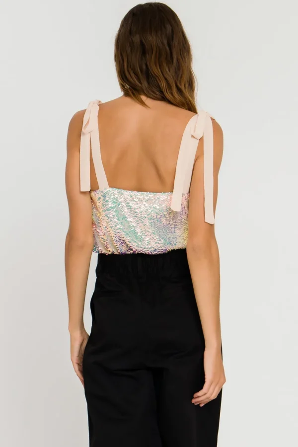ENDLESS ROSE Tops*- Orora Sequins Ribbon Tied Top