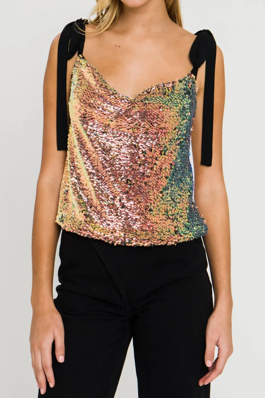 endless_rose__orora_sequi_5.webp ENDLESS ROSE Tops*- Orora Sequins Ribbon Tied Top
