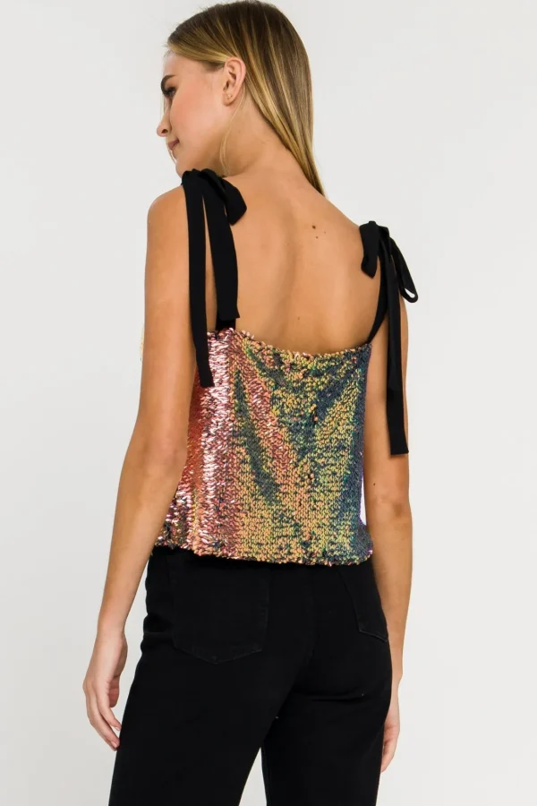 ENDLESS ROSE Tops*- Orora Sequins Ribbon Tied Top
