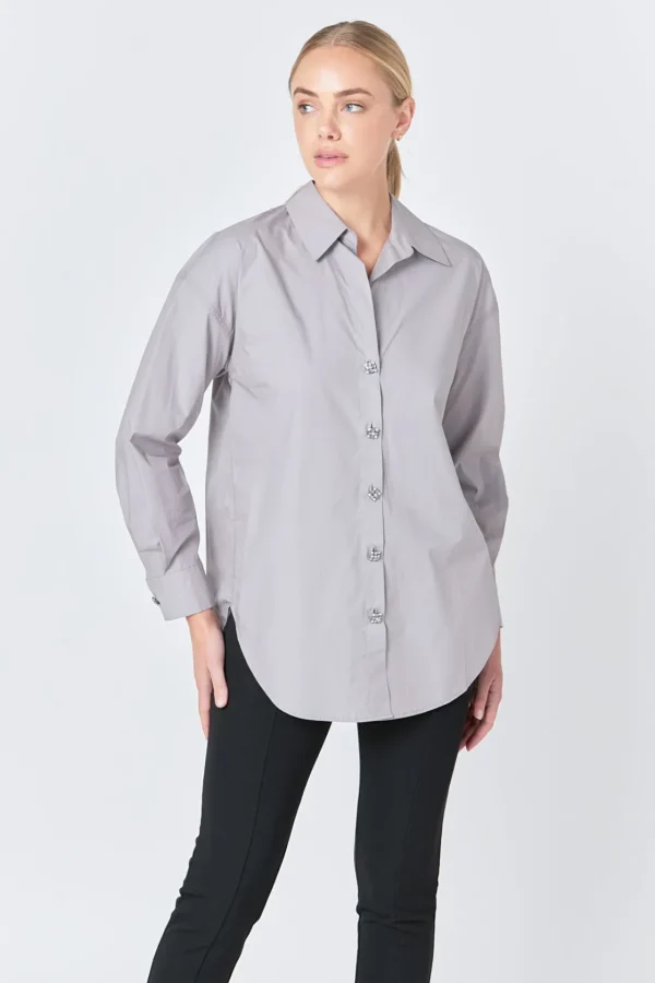ENDLESS ROSE Shirts & Blouses | Tops*- Oversize Button Collared Shirt
