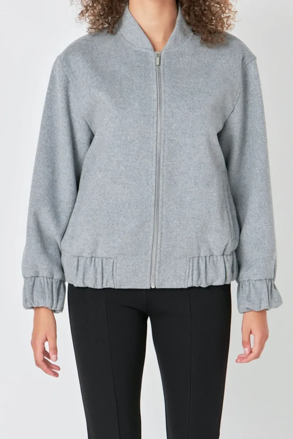 ENDLESS ROSE Jackets & Coats | Tops*- Oversize Felt Varsity Bomber GREY