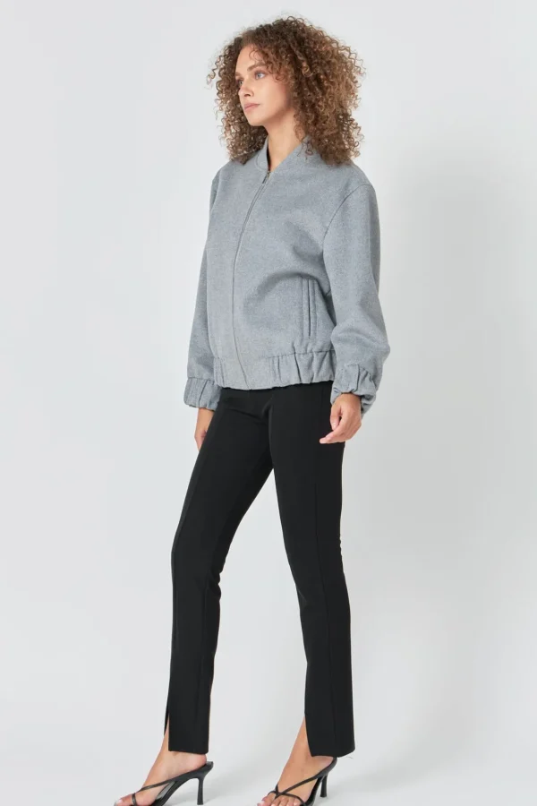 ENDLESS ROSE Jackets & Coats | Tops*- Oversize Felt Varsity Bomber GREY