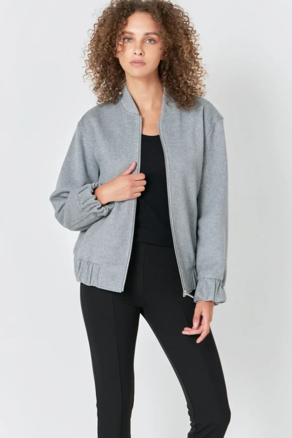 ENDLESS ROSE Jackets & Coats | Tops*- Oversize Felt Varsity Bomber GREY