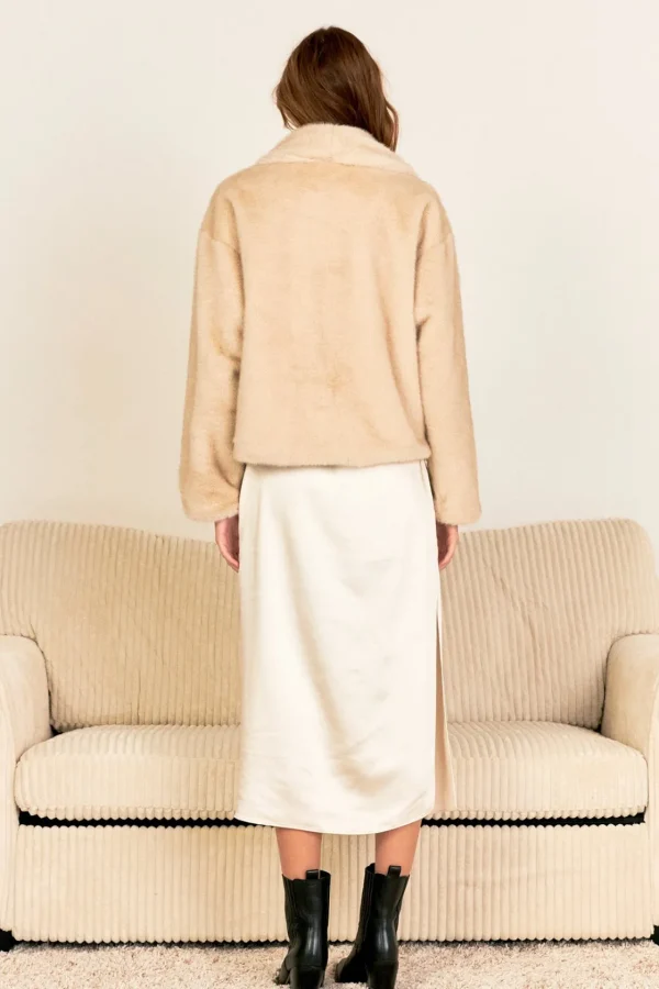 ENDLESS ROSE Jackets & Coats | Tops*- Oversized Collar Faux Fur Jacket BEIGE