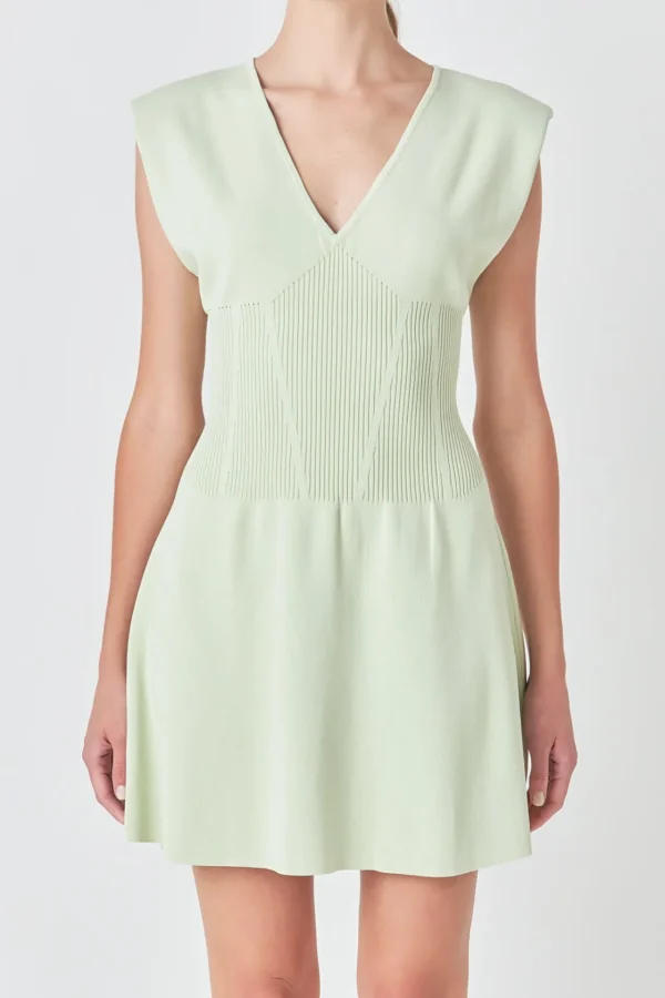 ENDLESS ROSE Sweaters & Knits | Tops*- Padded Shoulder Corset Detail Knit Mini Dress SAGE