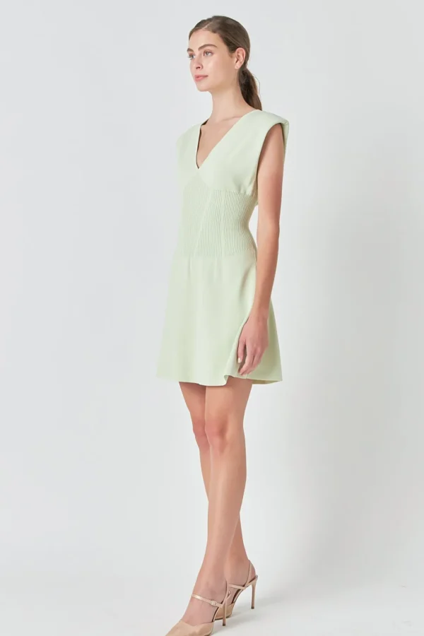 ENDLESS ROSE Sweaters & Knits | Tops*- Padded Shoulder Corset Detail Knit Mini Dress SAGE