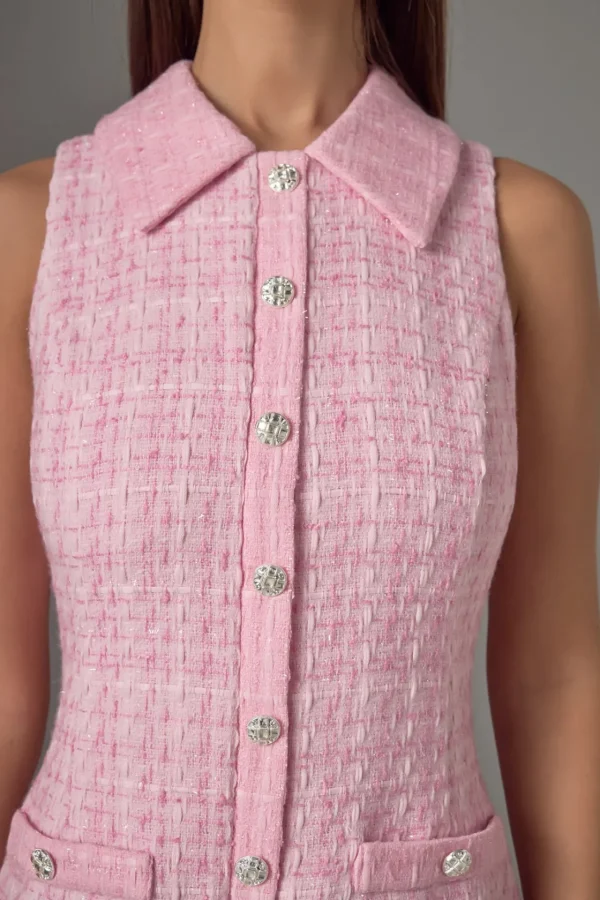 ENDLESS ROSE Tweed Dresses | Tops*- Paige Tweed Collared Mini Dress PINK