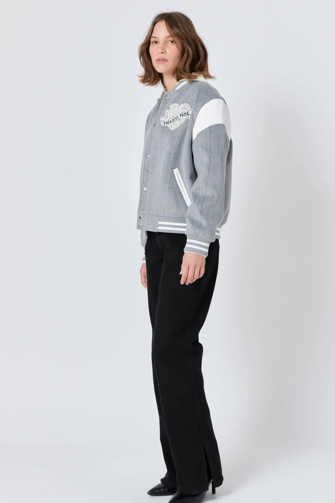 endless_rose__patch_detai_1.webp ENDLESS ROSE Jackets & Coats | Tops*- Patch Detail Bomber Jacket HEATHERGREY