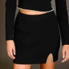 ENDLESS ROSE Matching Sets | Skirts*- Pearl Accented Cutout Mini Skirt BLACK