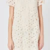 ENDLESS ROSE Puff Sleeve | Tops*- Pearl and Tulle Textured Mini Dress CHAMPAGNE