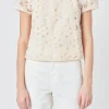 ENDLESS ROSE Tops*- Pearl and Tulle Textured Top CHAMPAGNE