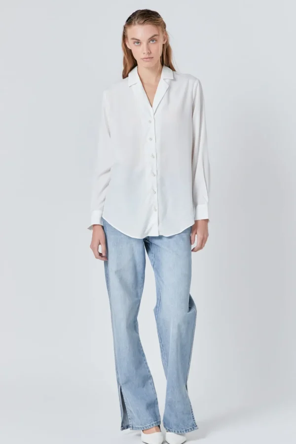 ENDLESS ROSE Shirts & Blouses | Tops*- Pearl Button Collared Shirt