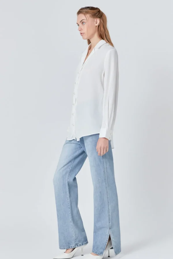 ENDLESS ROSE Shirts & Blouses | Tops*- Pearl Button Collared Shirt