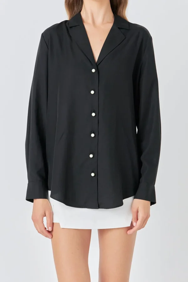 ENDLESS ROSE Shirts & Blouses | Tops*- Pearl Button Collared Shirt