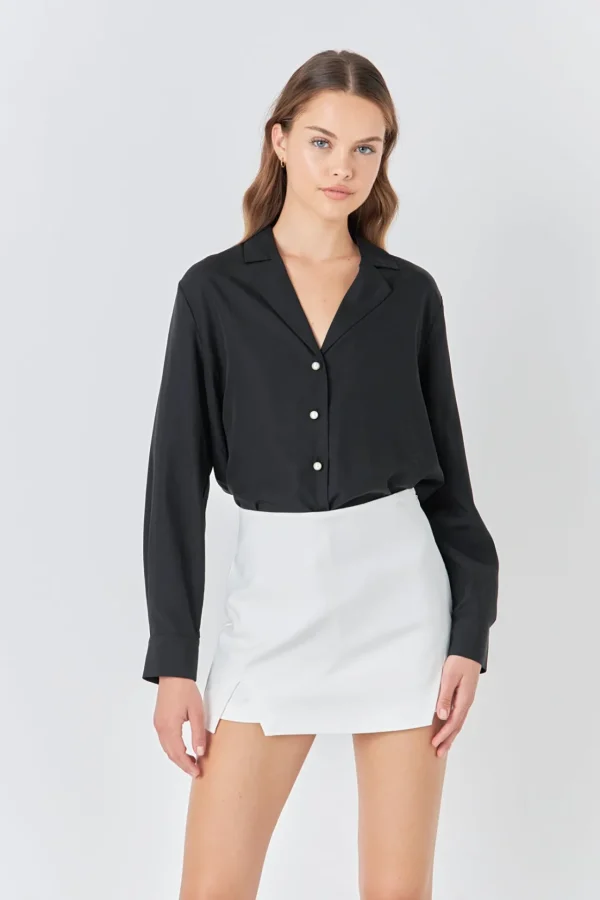 ENDLESS ROSE Shirts & Blouses | Tops*- Pearl Button Collared Shirt