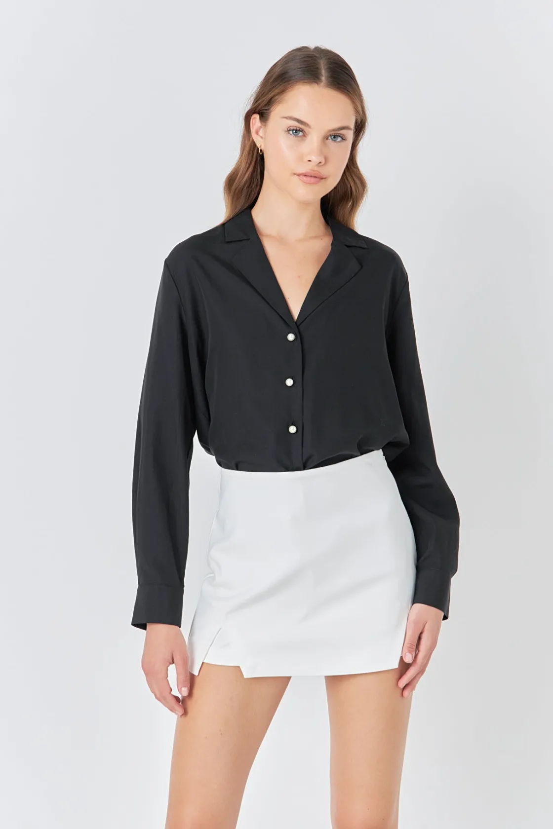 endless_rose__pearl_butto_9.webp ENDLESS ROSE Shirts & Blouses | Tops*- Pearl Button Collared Shirt