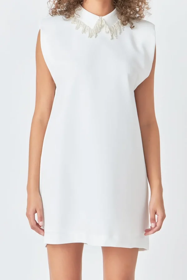 ENDLESS ROSE White Dresses | Tops*- Pearl Collar Sleeveless Mini Dress WHITE