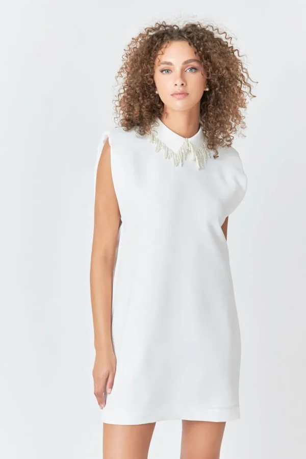 ENDLESS ROSE White Dresses | Tops*- Pearl Collar Sleeveless Mini Dress WHITE