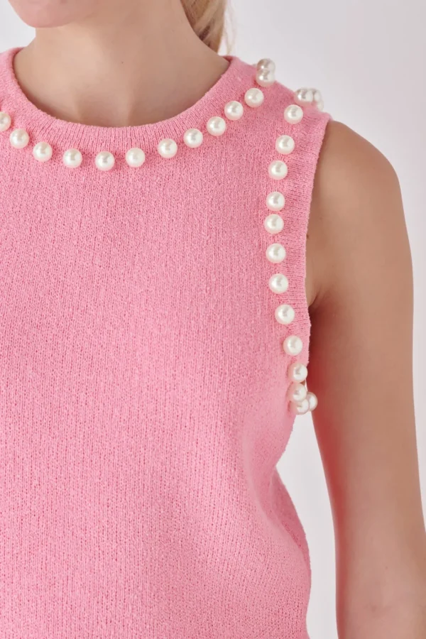 ENDLESS ROSE Tops*- Pearl Detail Knit Tank Top