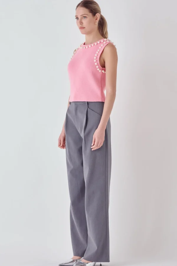ENDLESS ROSE Tops*- Pearl Detail Knit Tank Top