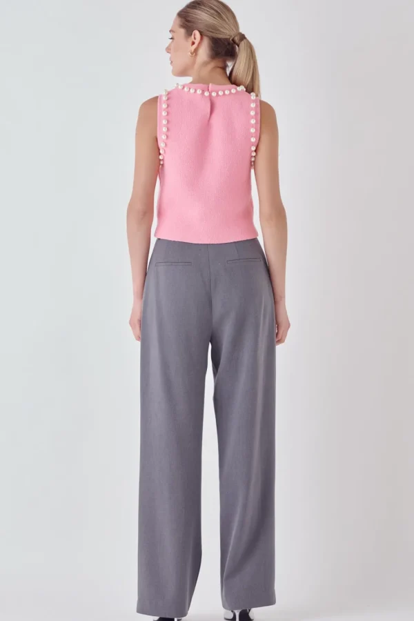 ENDLESS ROSE Tops*- Pearl Detail Knit Tank Top