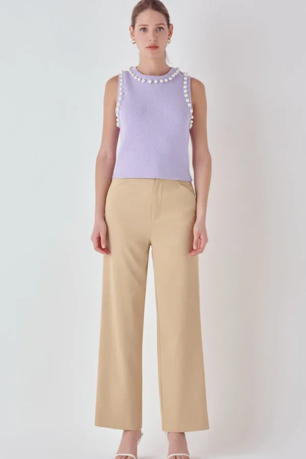 ENDLESS ROSE Tops*- Pearl Detail Knit Tank Top