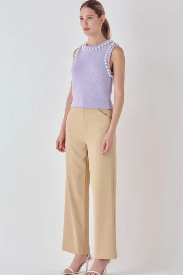 ENDLESS ROSE Tops*- Pearl Detail Knit Tank Top