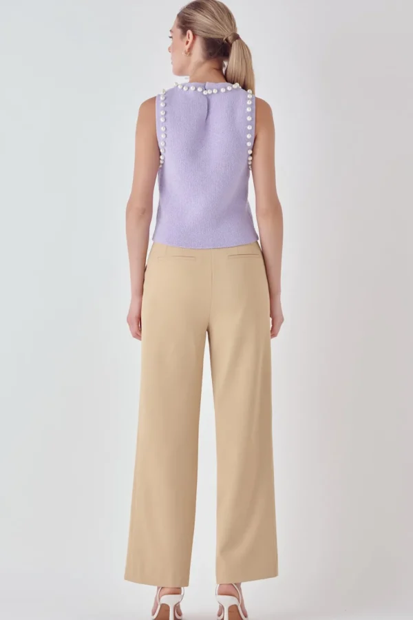 ENDLESS ROSE Tops*- Pearl Detail Knit Tank Top