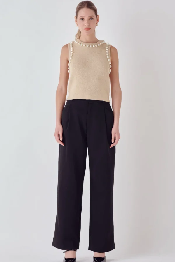 ENDLESS ROSE Tops*- Pearl Detail Knit Tank Top