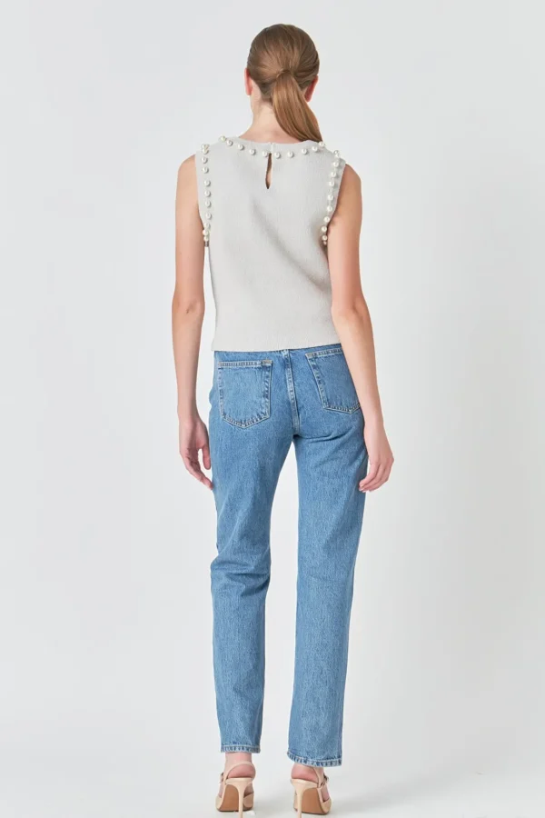 ENDLESS ROSE Tops*- Pearl Detail Knit Tank Top