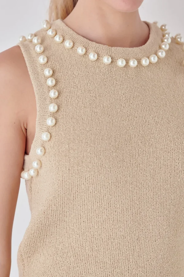 ENDLESS ROSE Tops*- Pearl Detail Knit Tank Top