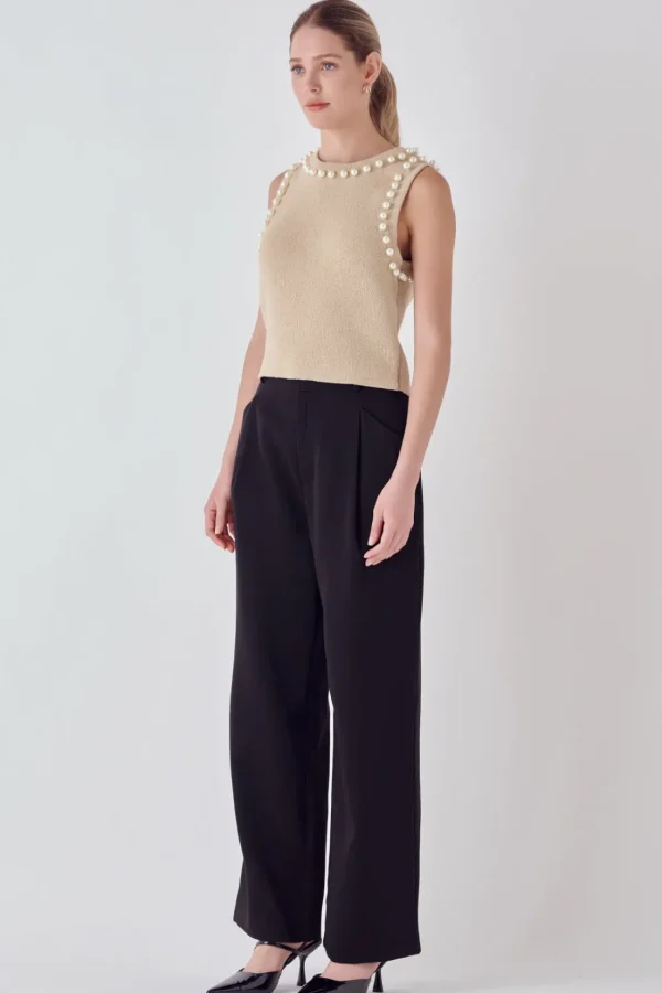 ENDLESS ROSE Tops*- Pearl Detail Knit Tank Top
