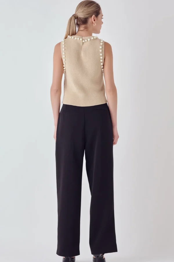 ENDLESS ROSE Tops*- Pearl Detail Knit Tank Top