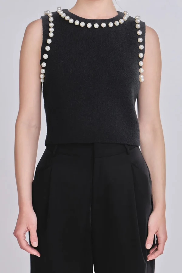 ENDLESS ROSE Tops*- Pearl Detail Knit Tank Top