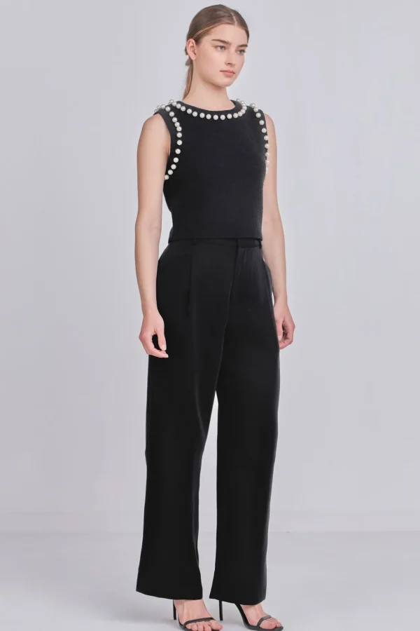 ENDLESS ROSE Tops*- Pearl Detail Knit Tank Top