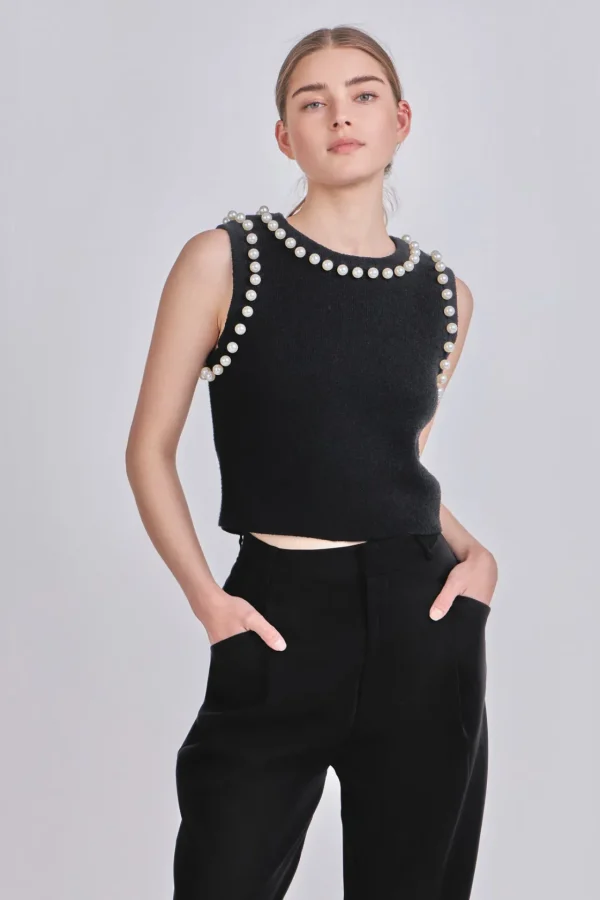 ENDLESS ROSE Tops*- Pearl Detail Knit Tank Top