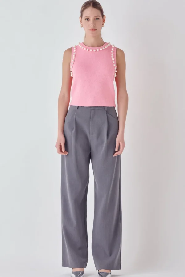 ENDLESS ROSE Tops*- Pearl Detail Knit Tank Top