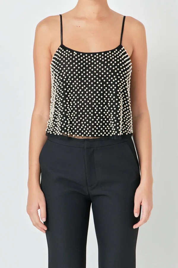 ENDLESS ROSE Tops*- Pearl Embellished Cami Top