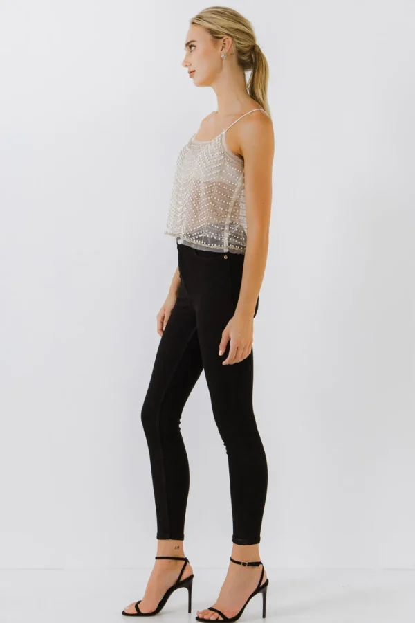 ENDLESS ROSE Tops*- Pearl Embellished Tank Top IVORY