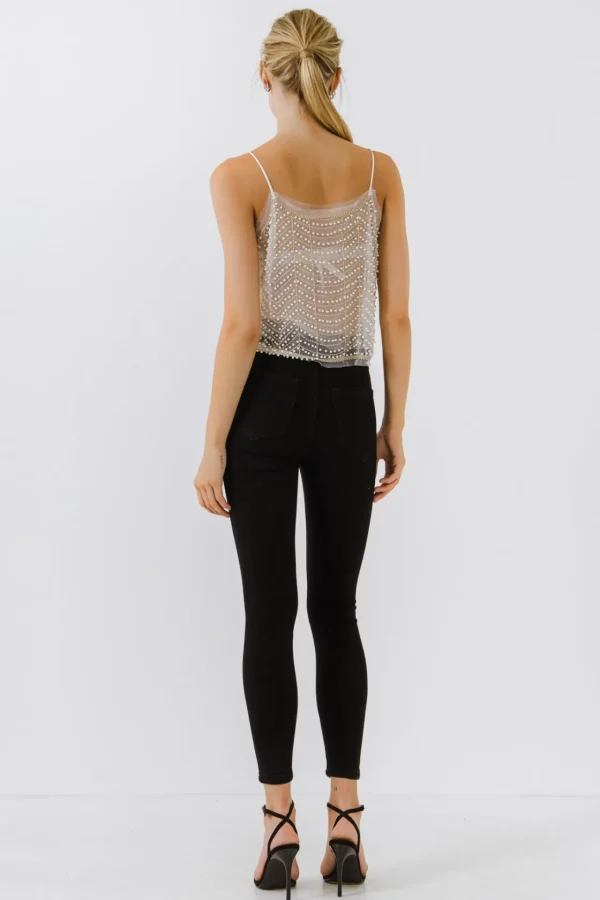 ENDLESS ROSE Tops*- Pearl Embellished Tank Top IVORY