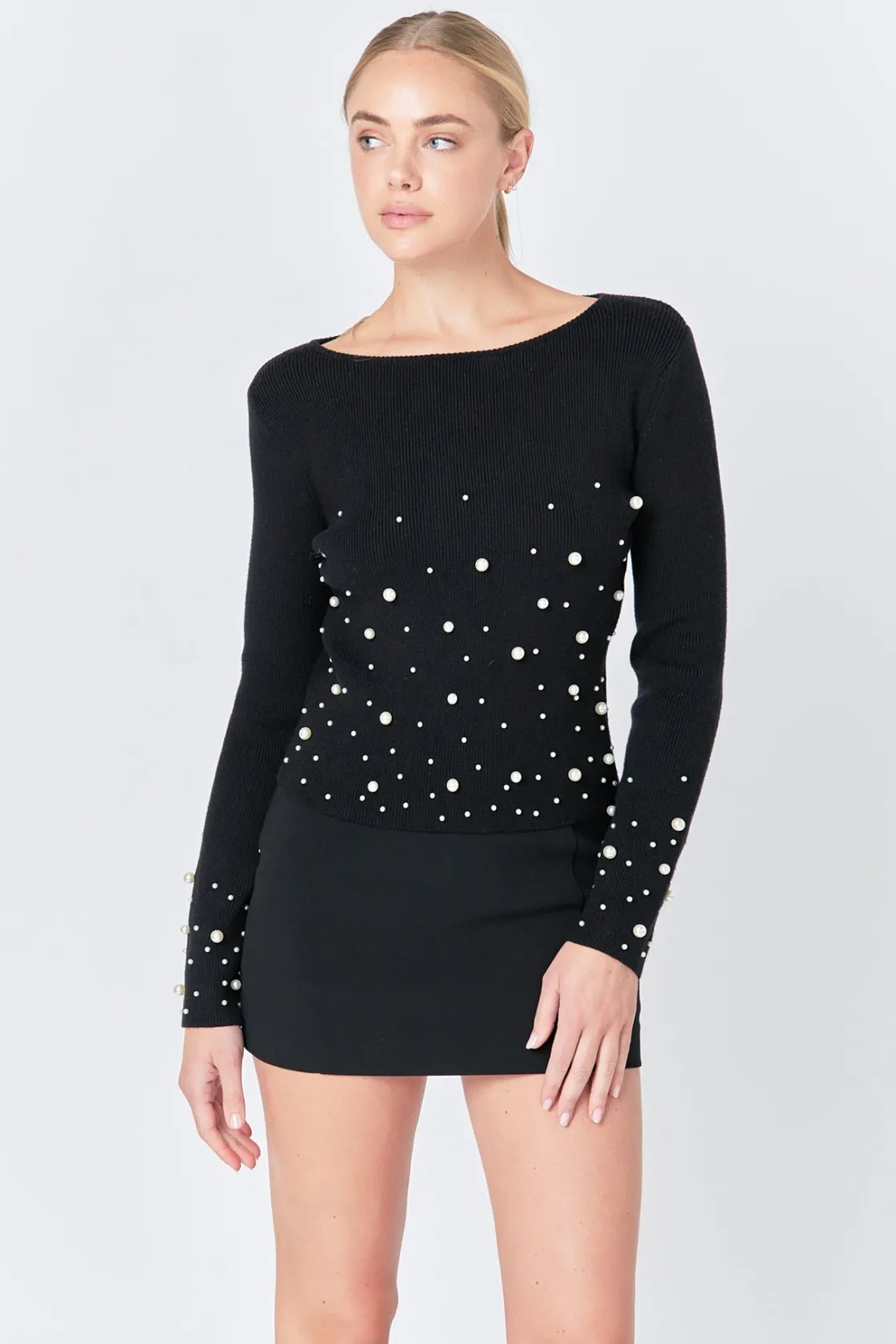 endless_rose__pearl_embel_3-2.webp ENDLESS ROSE Sweaters & Knits | Tops*- Pearl Embellished Sweater BLACK
