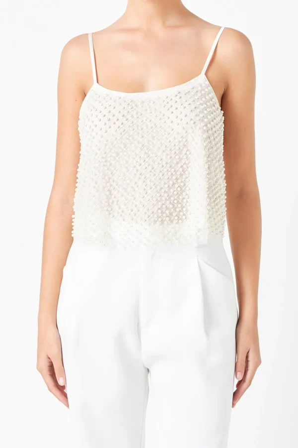 ENDLESS ROSE Tops*- Pearl Embellished Cami Top