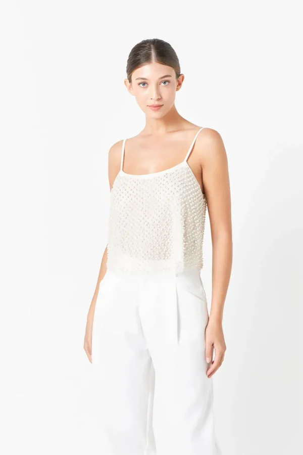 ENDLESS ROSE Tops*- Pearl Embellished Cami Top