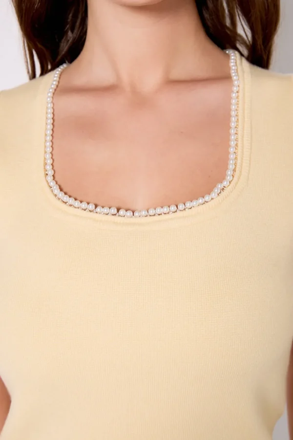 ENDLESS ROSE Tops*- Pearl Trim Knit Tank Top